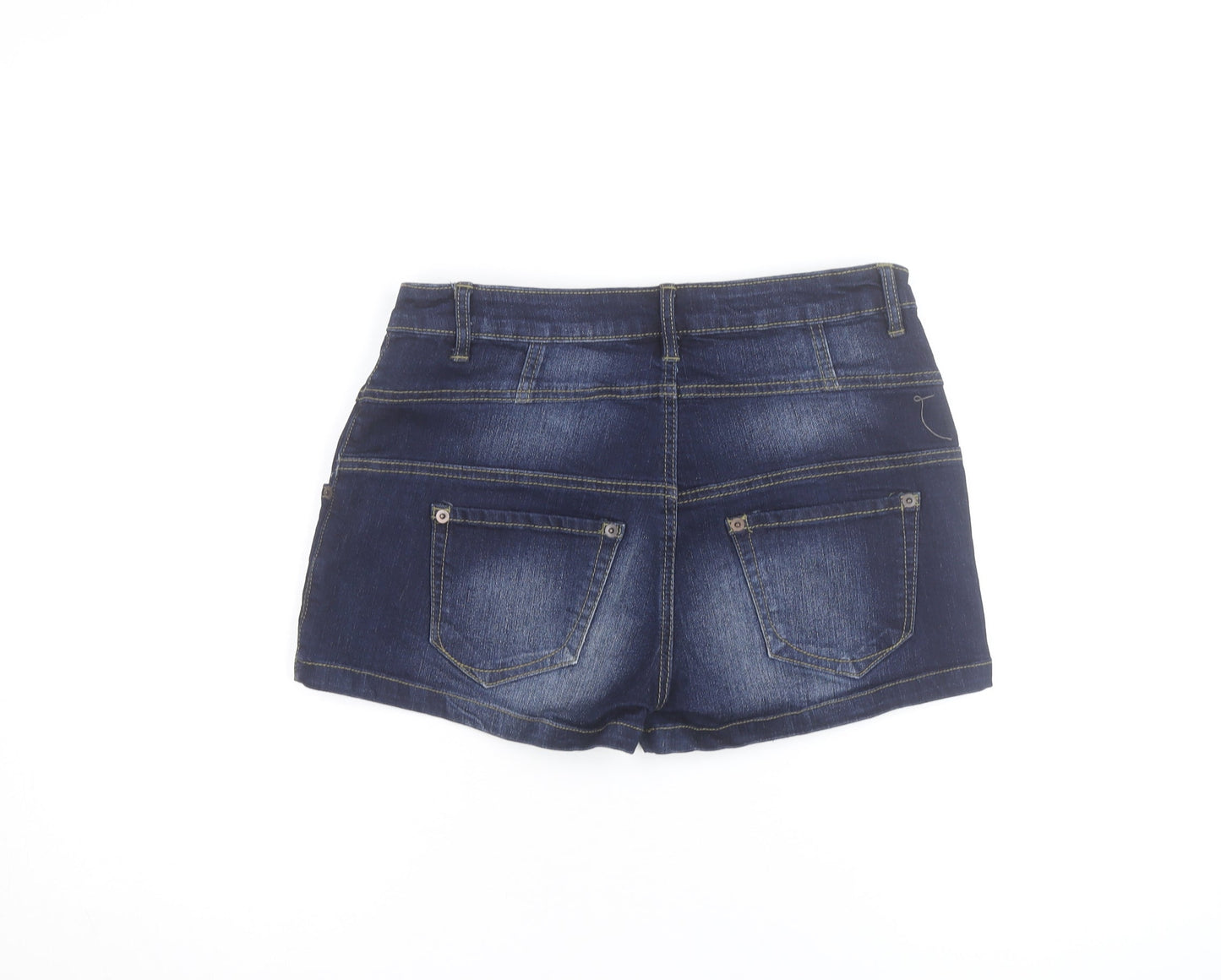 Miso Womens Blue Denim High Rise Button Front Hot Pants Shorts Size 12