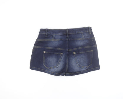 Miso Womens Blue Denim High Rise Button Front Hot Pants Shorts Size 12