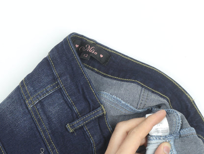 Miso Womens Blue Denim High Rise Button Front Hot Pants Shorts Size 12