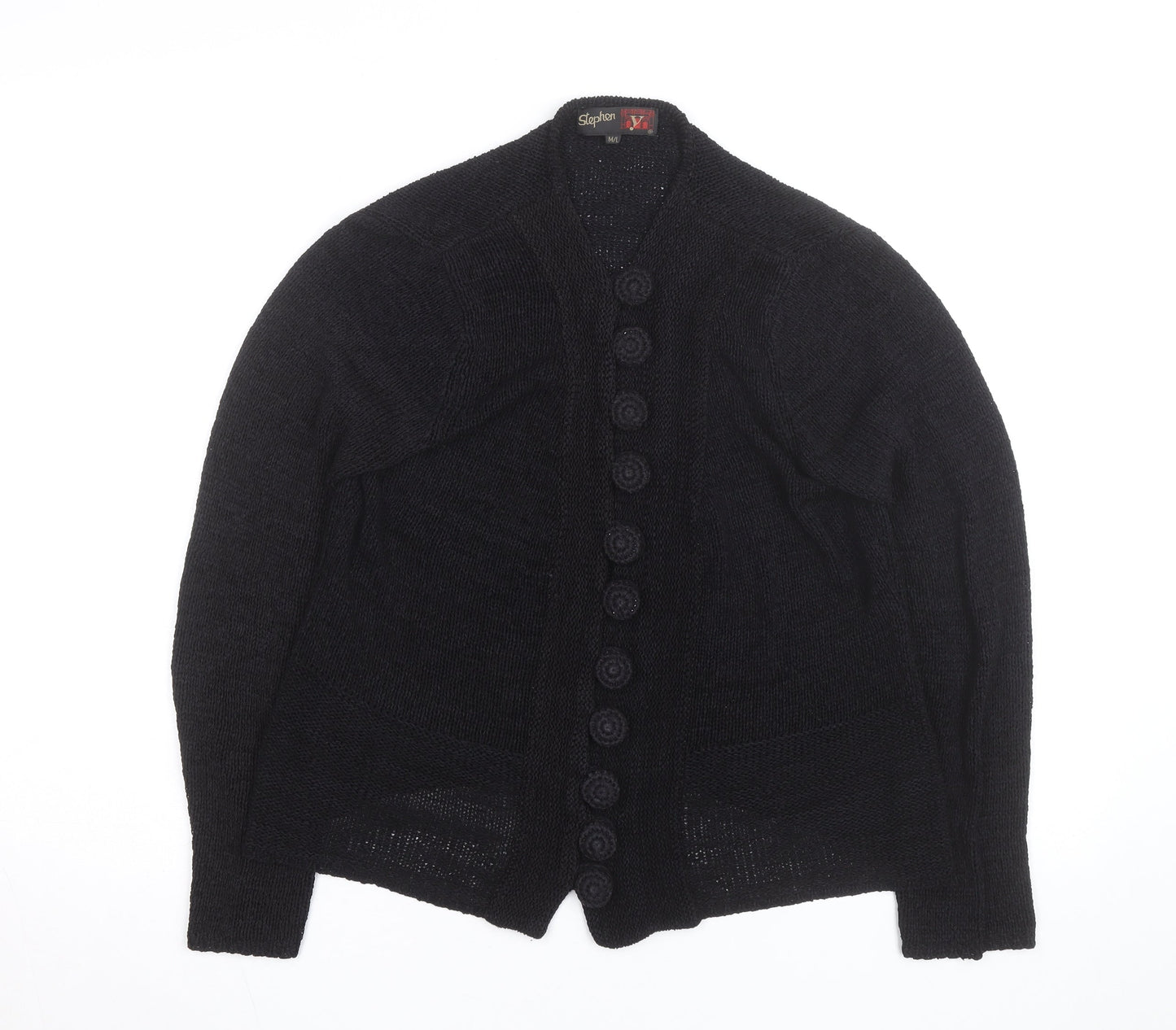 Stephen Men's Black Wool Chunky-Knit Cardigan L