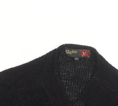 Stephen Men's Black Wool Chunky-Knit Cardigan L