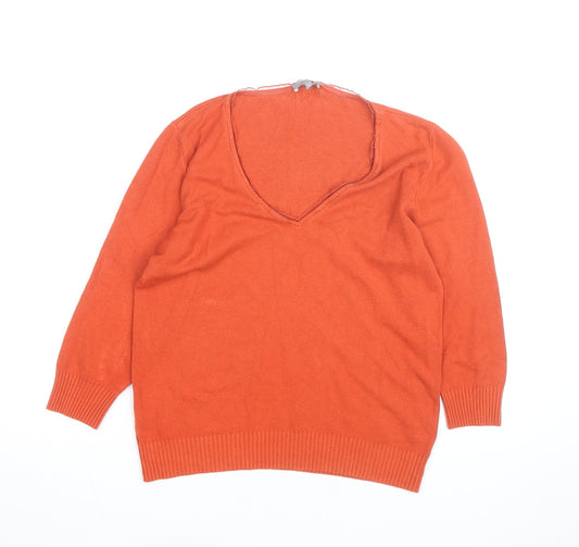 Per Una Women Orange V-Neck Long Sleeve Jumper Size 16