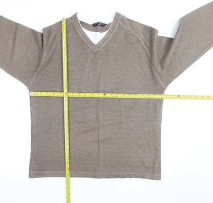Marks and Spencer Blue Harbour Men Brown Cotton V-Neck Jumper Small
