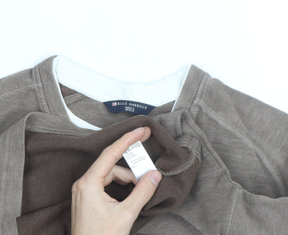 Marks and Spencer Blue Harbour Men Brown Cotton V-Neck Jumper Small