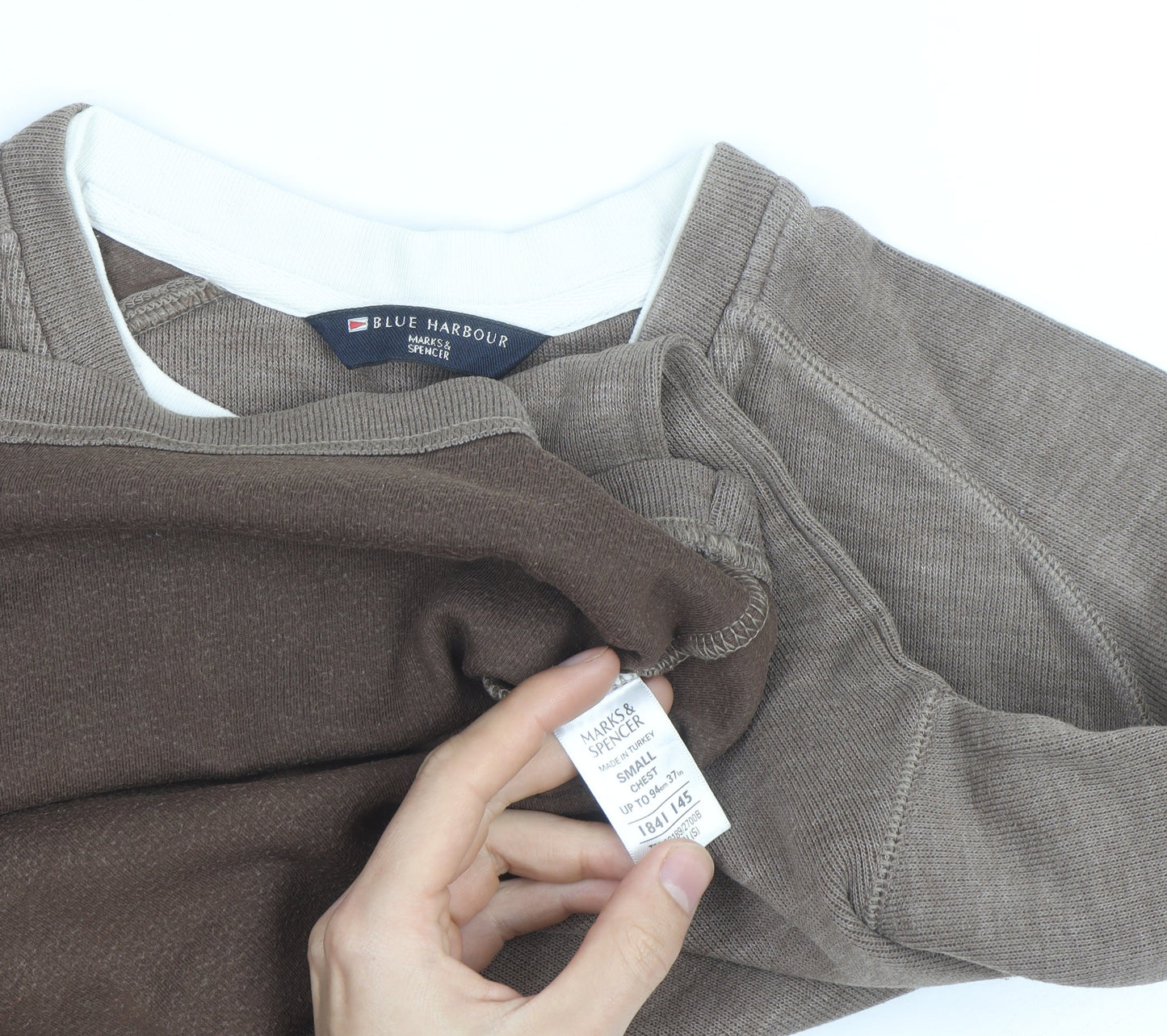 Marks and Spencer Blue Harbour Men Brown Cotton V-Neck Jumper Small