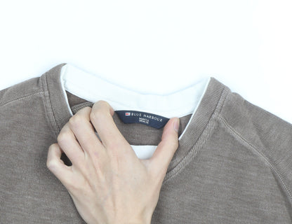 Marks and Spencer Blue Harbour Men Brown Cotton V-Neck Jumper Small