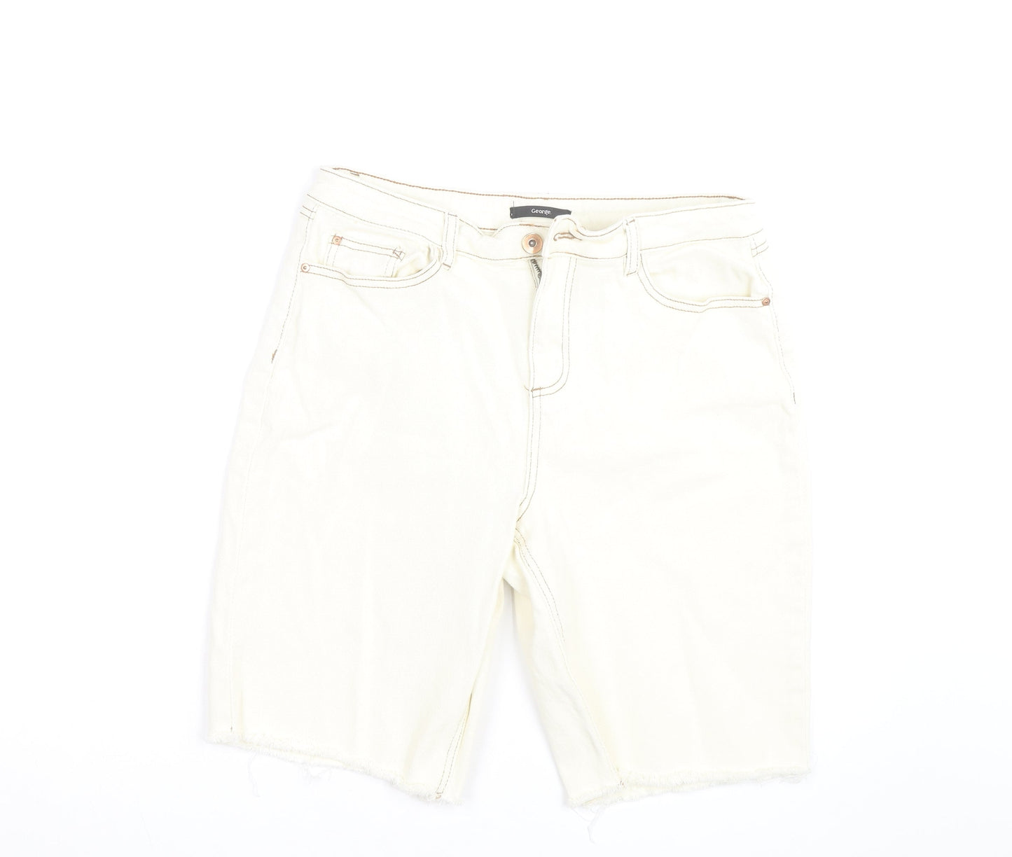 George Women’s Ivory Denim Bermuda Shorts Size 12 Cotton Blend