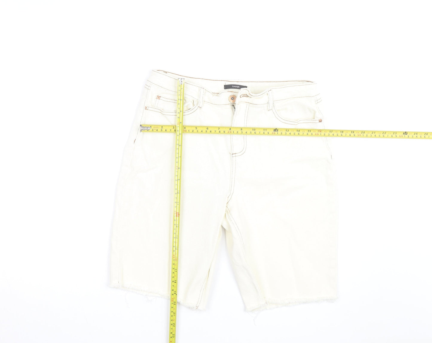 George Women’s Ivory Denim Bermuda Shorts Size 12 Cotton Blend