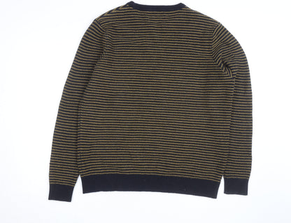 F&F Men’s Blue Striped Wool Blend Crew Neck Jumper Size M