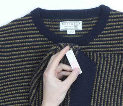 F&F Men’s Blue Striped Wool Blend Crew Neck Jumper Size M