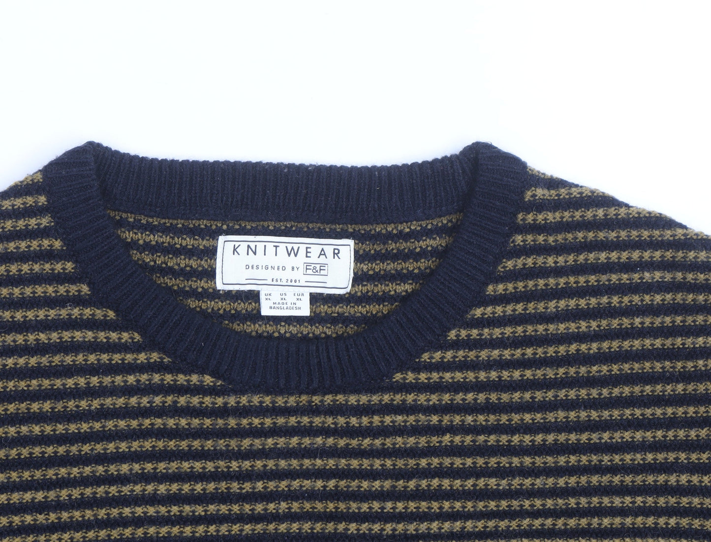 F&F Men’s Blue Striped Wool Blend Crew Neck Jumper Size M