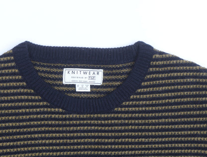 F&F Men’s Blue Striped Wool Blend Crew Neck Jumper Size M