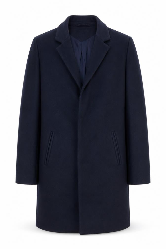 Front view of VILA unisex adults blue mid-length wool blend overcoat m