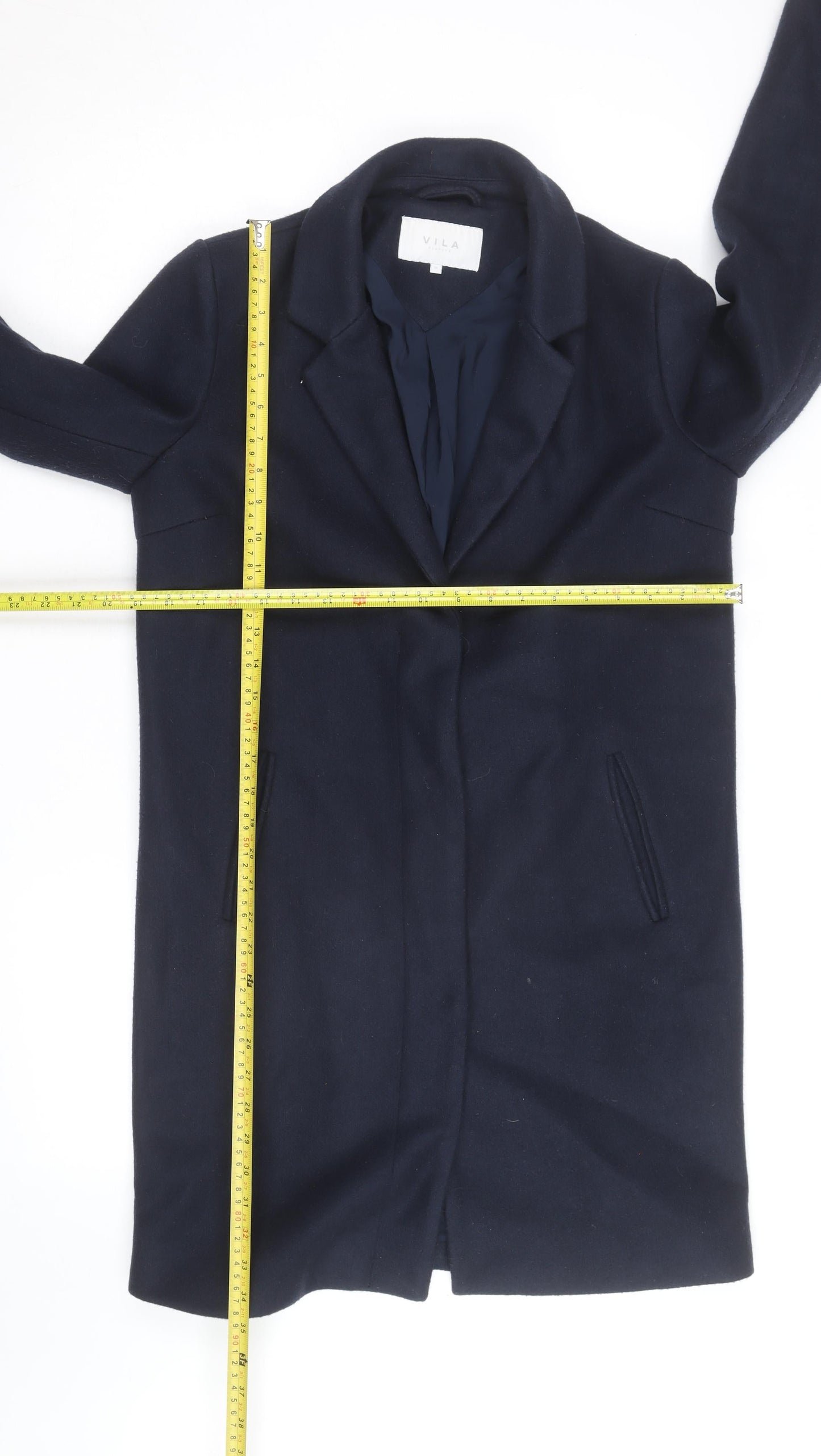 Vila Unisex Adults Blue Mid-Length Wool Blend Overcoat M