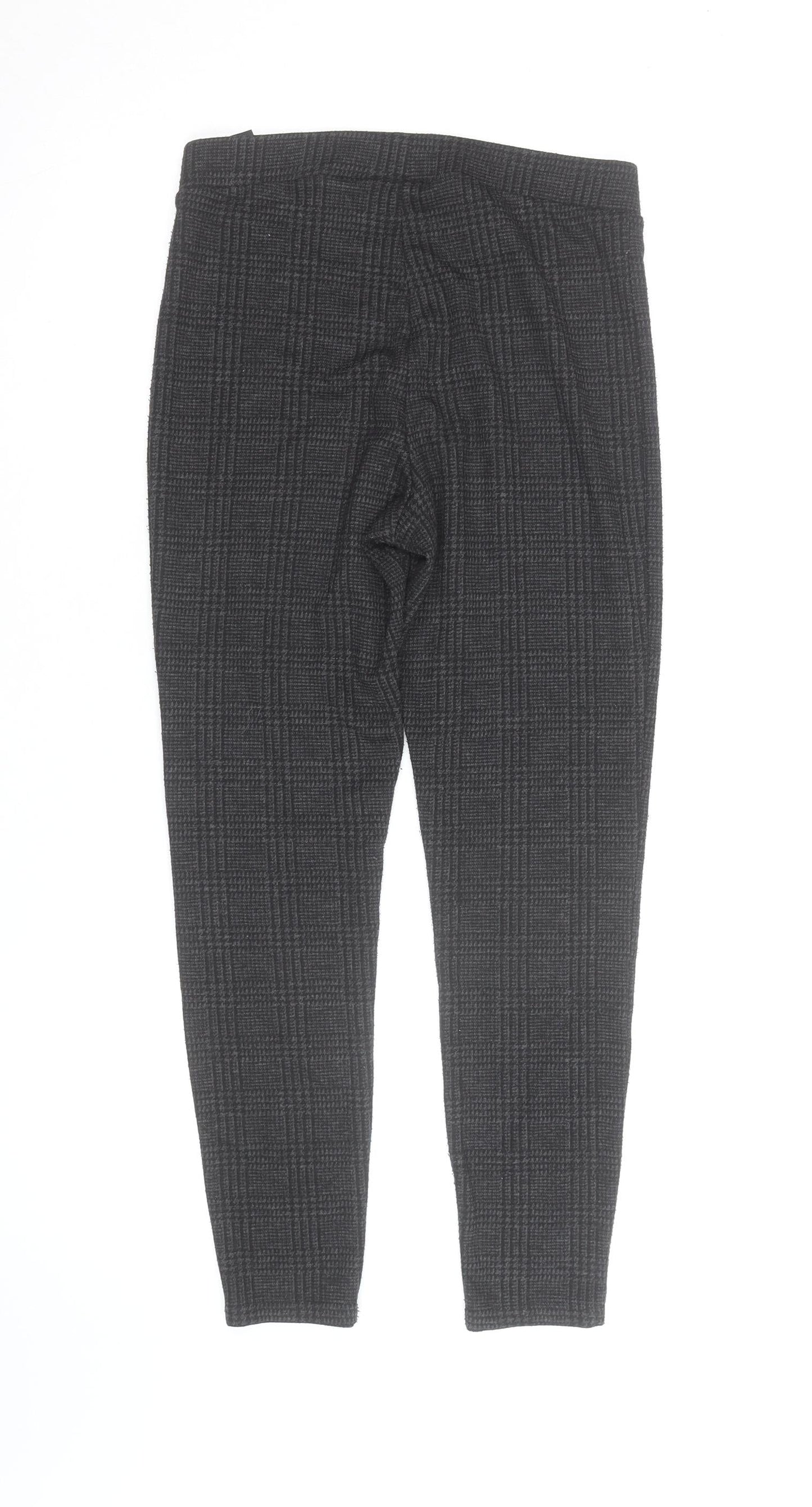 Marks and Spencer Women's Grey Check Slim Fit Stretch Trousers Size 10