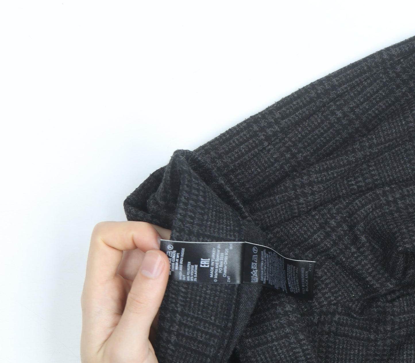 Marks and Spencer Women's Grey Check Slim Fit Stretch Trousers Size 10
