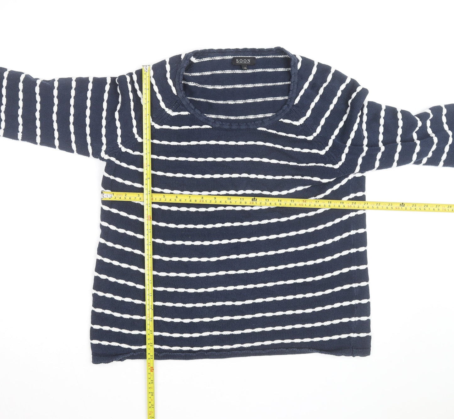 Soon Women's Blue White Striped Cotton Jumper Size 16