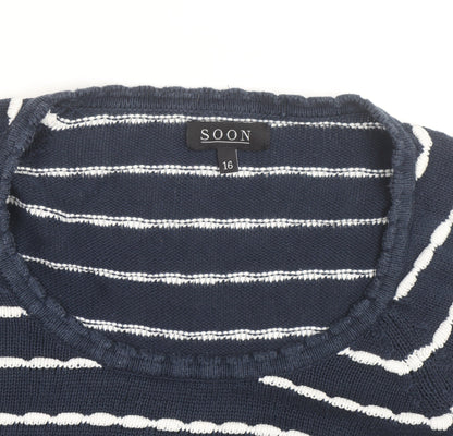 Soon Women's Blue White Striped Cotton Jumper Size 16