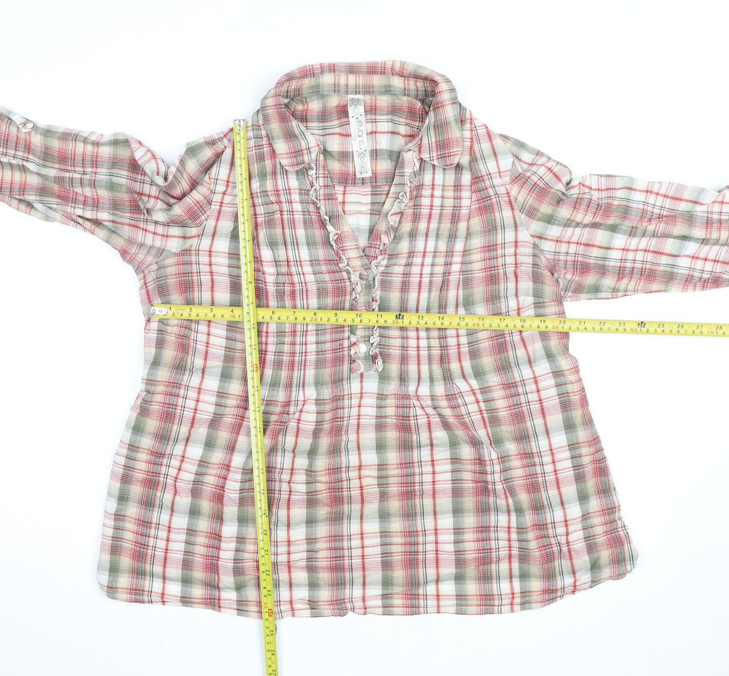 Evans Womens Plus Size 22 Multicoloured Checked Tunic Blouse V-Neck Cotton