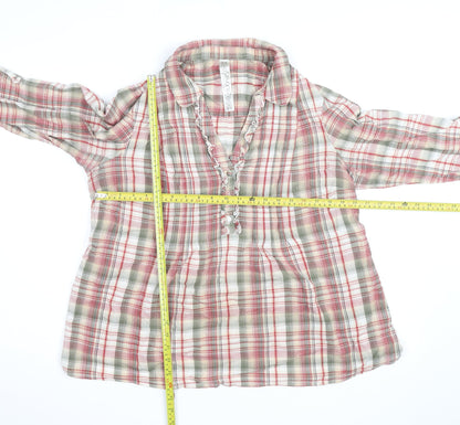 Evans Womens Plus Size 22 Multicoloured Checked Tunic Blouse V-Neck Cotton