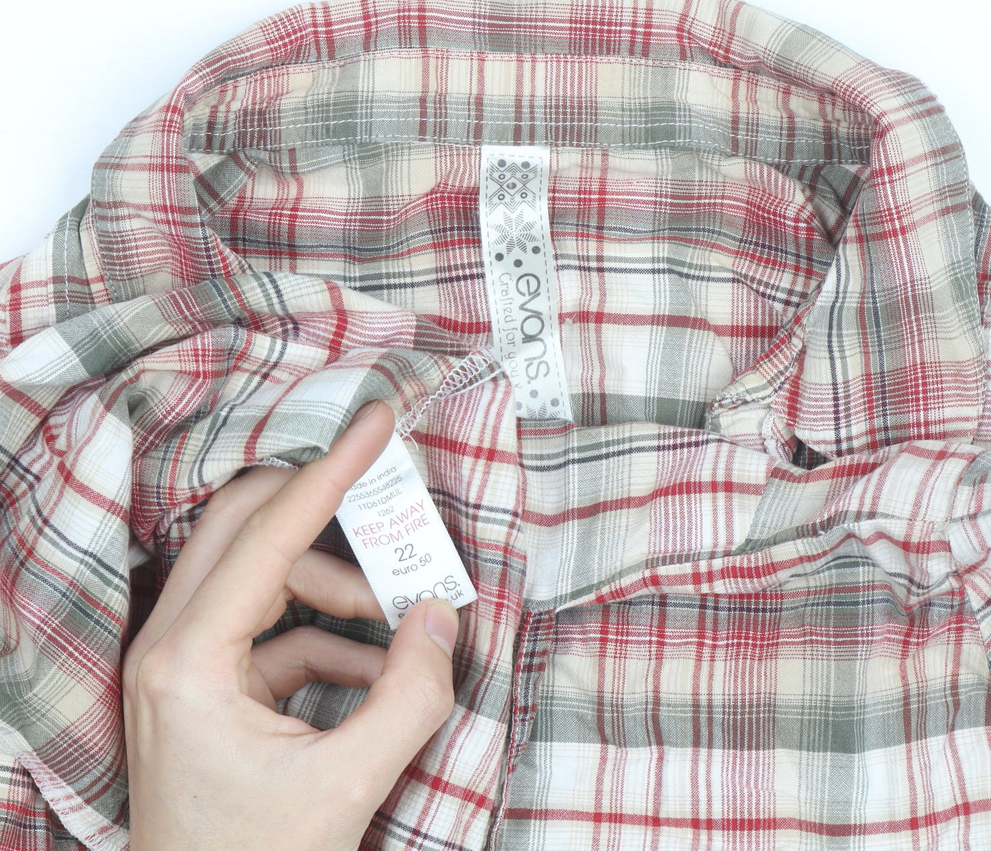 Evans Womens Plus Size 22 Multicoloured Checked Tunic Blouse V-Neck Cotton