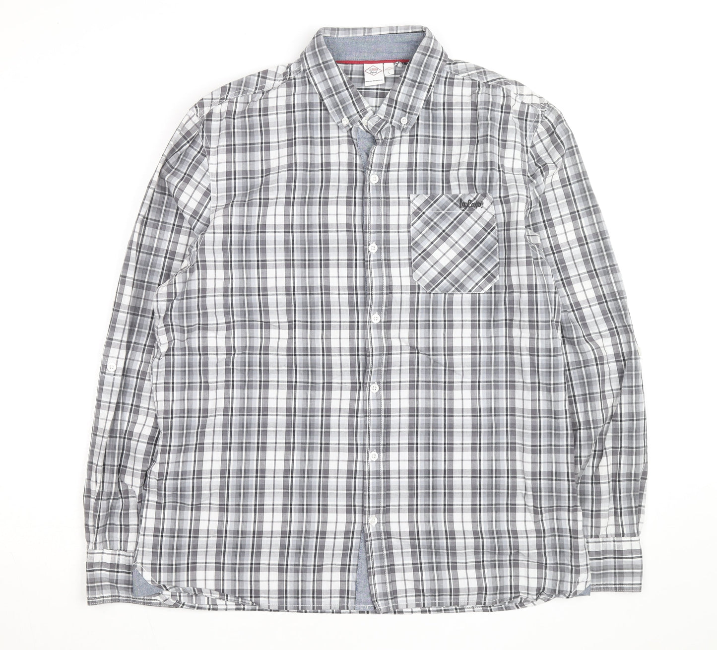 Lee Cooper Men's Grey Plaid Cotton Button-Up Shirt L