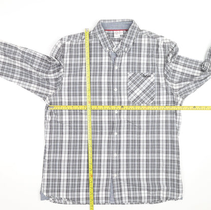 Lee Cooper Men's Grey Plaid Cotton Button-Up Shirt L