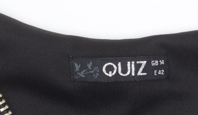 QUIZ Womens Black White Floral Sleeveless Zip Tunic Top Size 14
