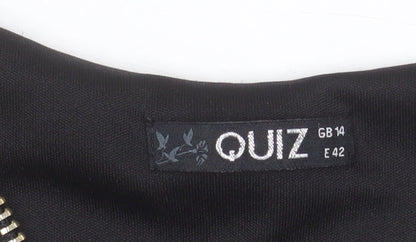 QUIZ Womens Black White Floral Sleeveless Zip Tunic Top Size 14