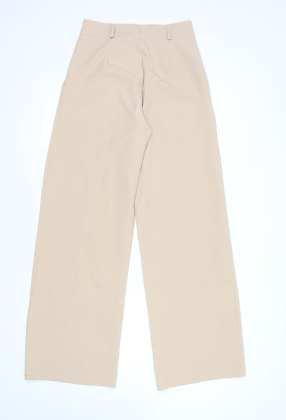 Boohoo Womens Beige Wide-Leg Crepe Trousers Size 6
