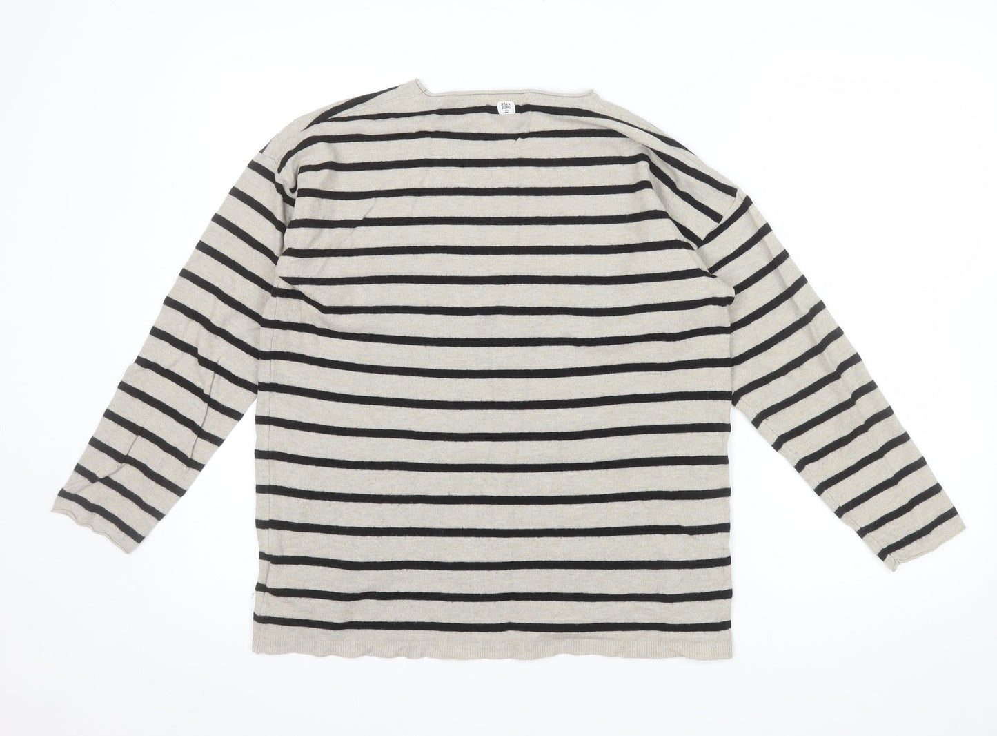 Billabong Womens Beige Black Striped Long Sleeve Pullover Jumper Size 10
