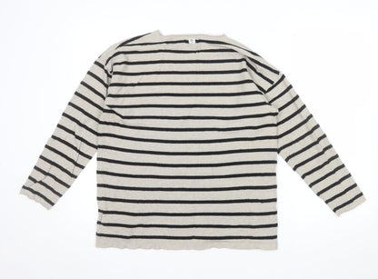 Billabong Womens Beige Black Striped Long Sleeve Pullover Jumper Size 10