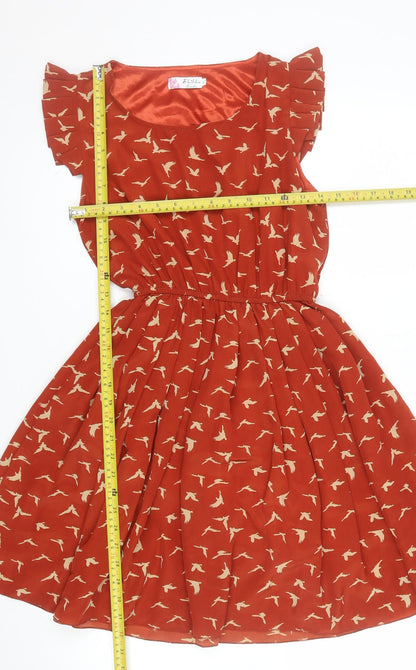 Shikha London Women’s Red Bird Print Ruffle Fit & Flare Dress M