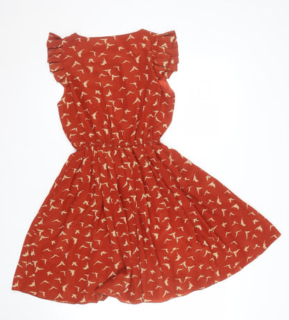 Shikha London Women’s Red Bird Print Ruffle Fit & Flare Dress M