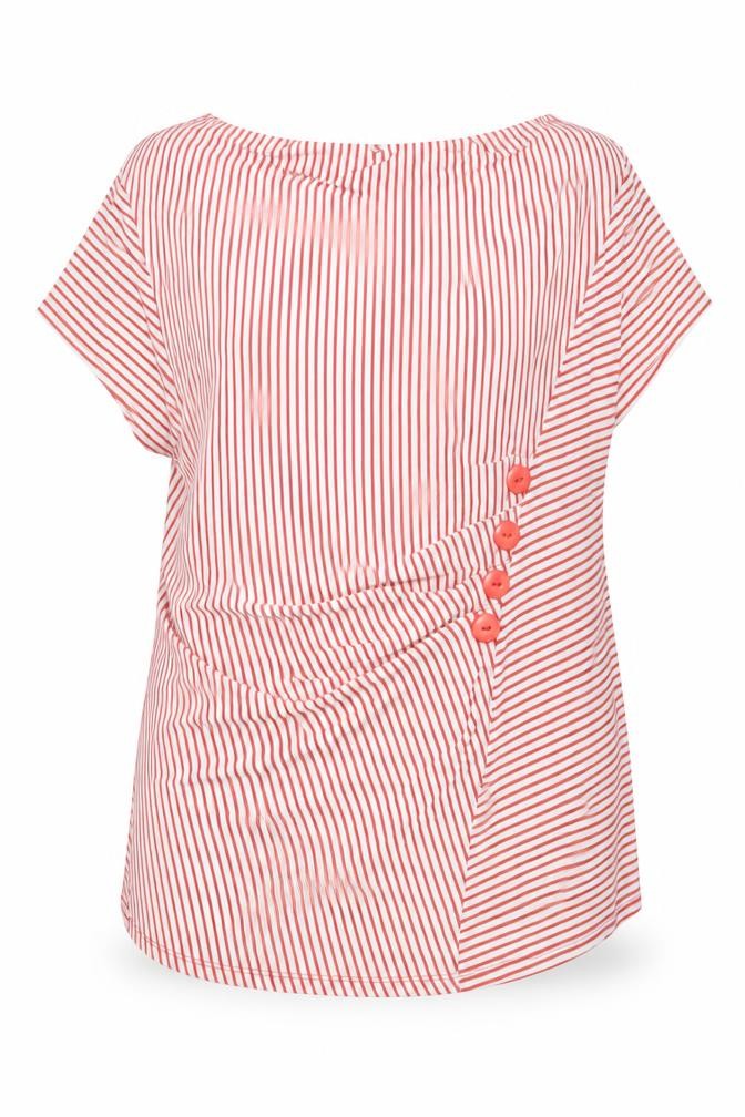 Soon Women's Red Striped Jersey Button Blouse Size 14