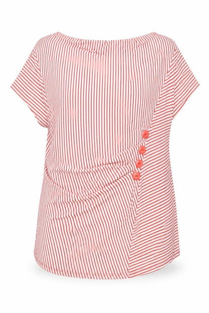 Soon Women's Red Striped Jersey Button Blouse Size 14