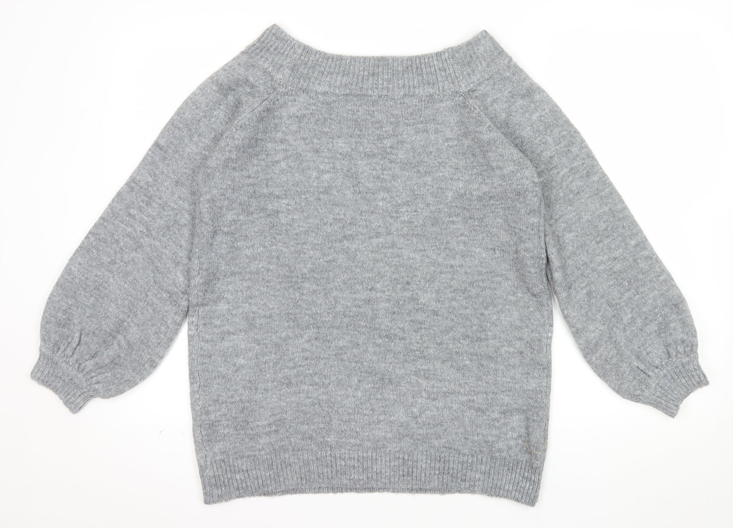 Papaya Women's Grey Beaded Knit Boat Neck Jumper Size M