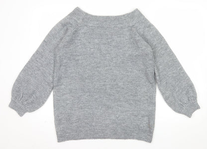 Papaya Women's Grey Beaded Knit Boat Neck Jumper Size M