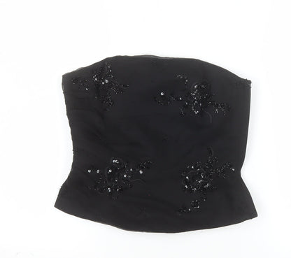 Monsoon Women’s Black Strapless Beaded Satin Blouse UK 10