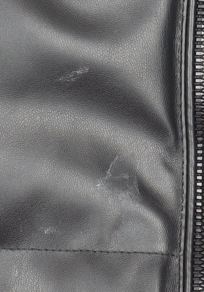 Primark Women Black Faux Leather Hooded Padded Waistcoat M