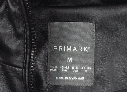 Primark Women Black Faux Leather Hooded Padded Waistcoat M