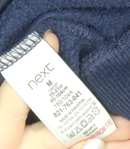 Next Men's Navy Blue Pullover Hoodie M Cotton Blend Casual