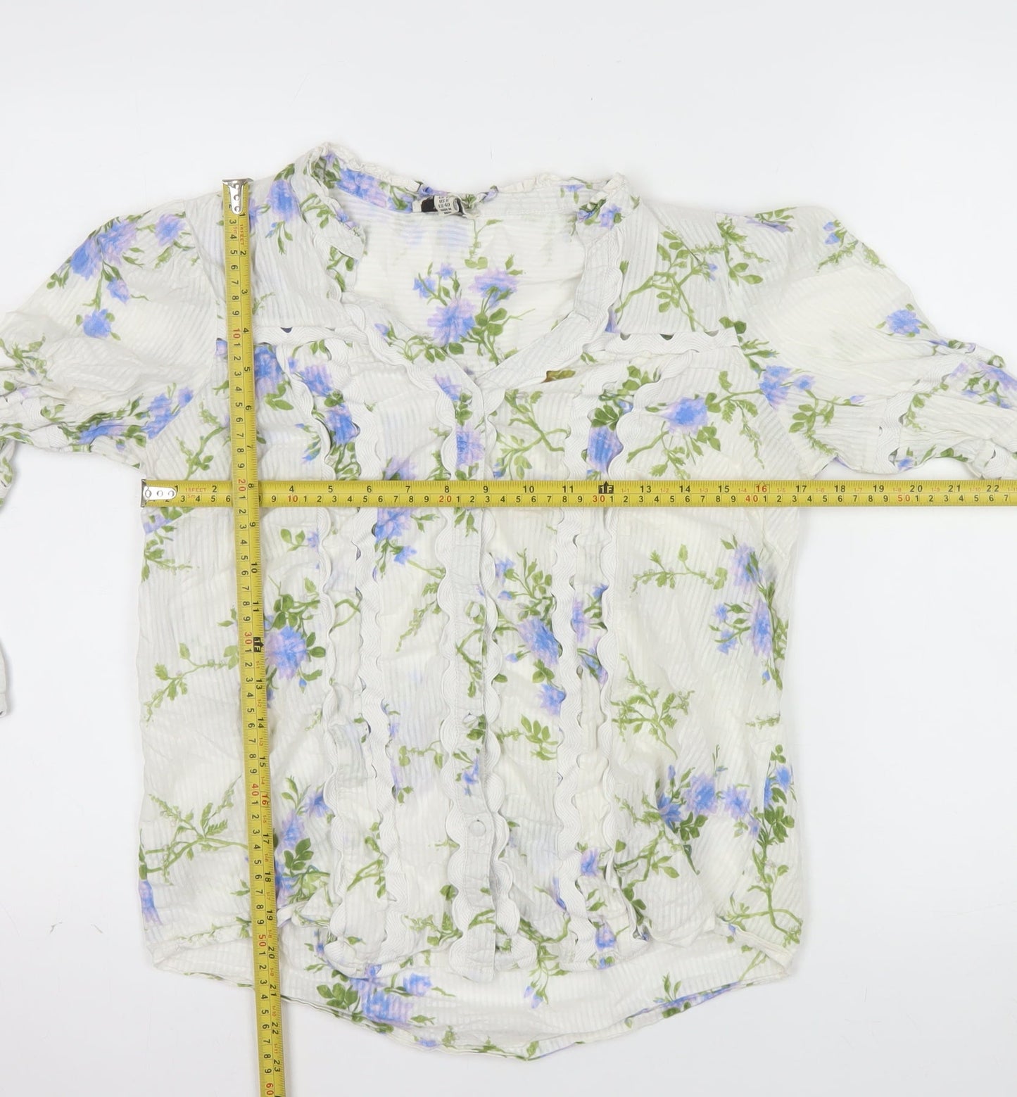 Love & Roses Womens White Floral Ruffle Cotton Blouse UK 12