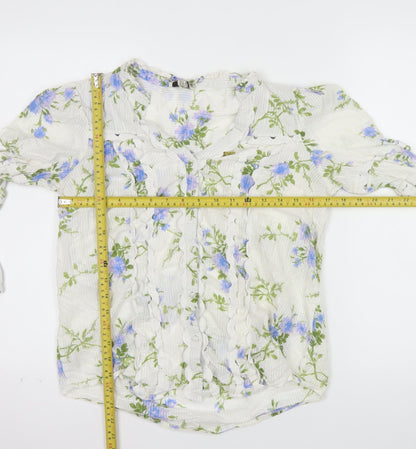 Love & Roses Womens White Floral Ruffle Cotton Blouse UK 12