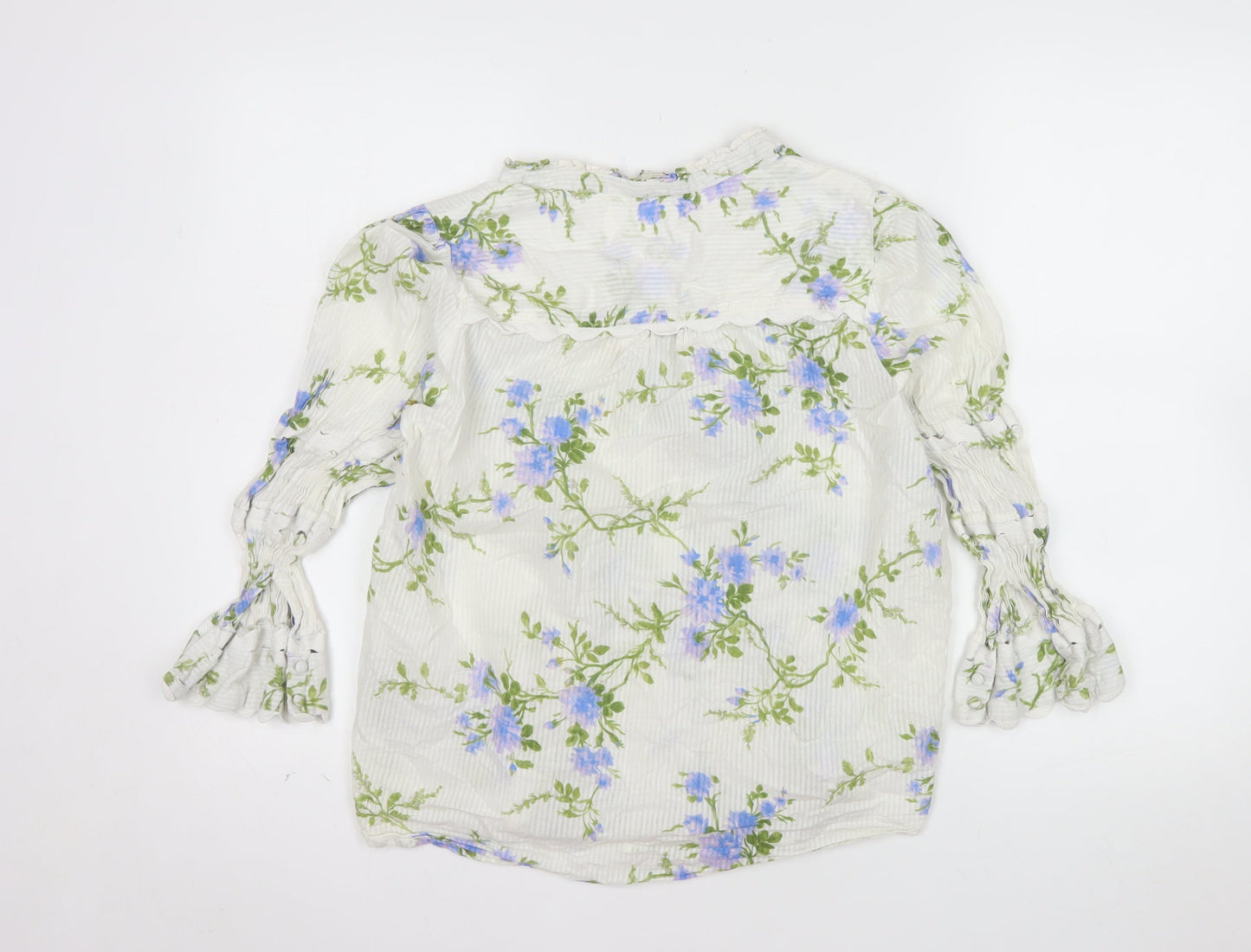Love & Roses Womens White Floral Ruffle Cotton Blouse UK 12
