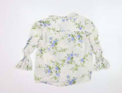 Love & Roses Womens White Floral Ruffle Cotton Blouse UK 12