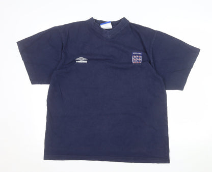 Umbro England Navy Blue Men's Medium 90s V-Neck Cotton T-Shirt