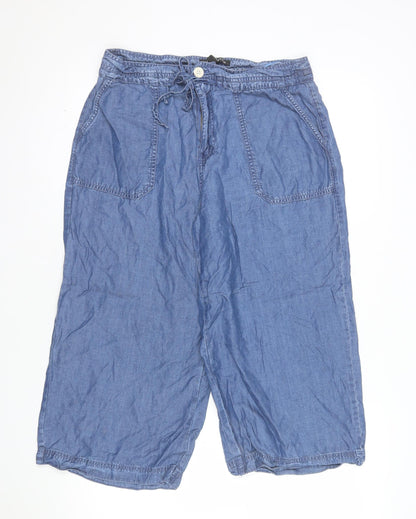 Next Womens Blue Cropped Wide Leg Lyocell Trousers Size 10 Plus