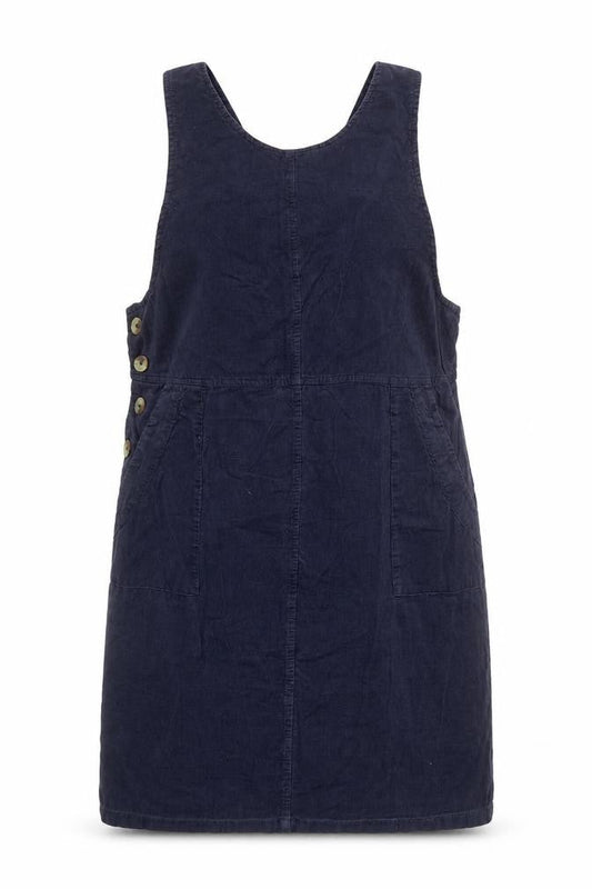 Front view of Roman Petite Women's Blue Cotton Pinafore Dress, size 10