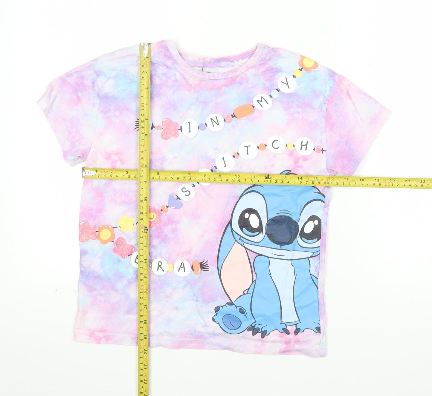 Disney Stitch Girls Multicoloured Tie-Dye Cotton T-Shirt 8-9 Years by George